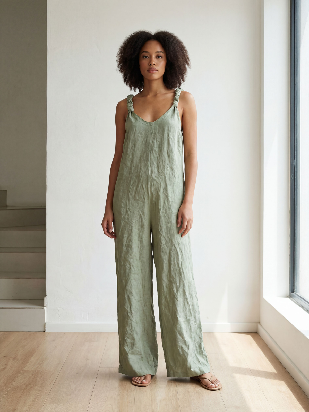 Light Army Linen Palazzo Jumpsuit