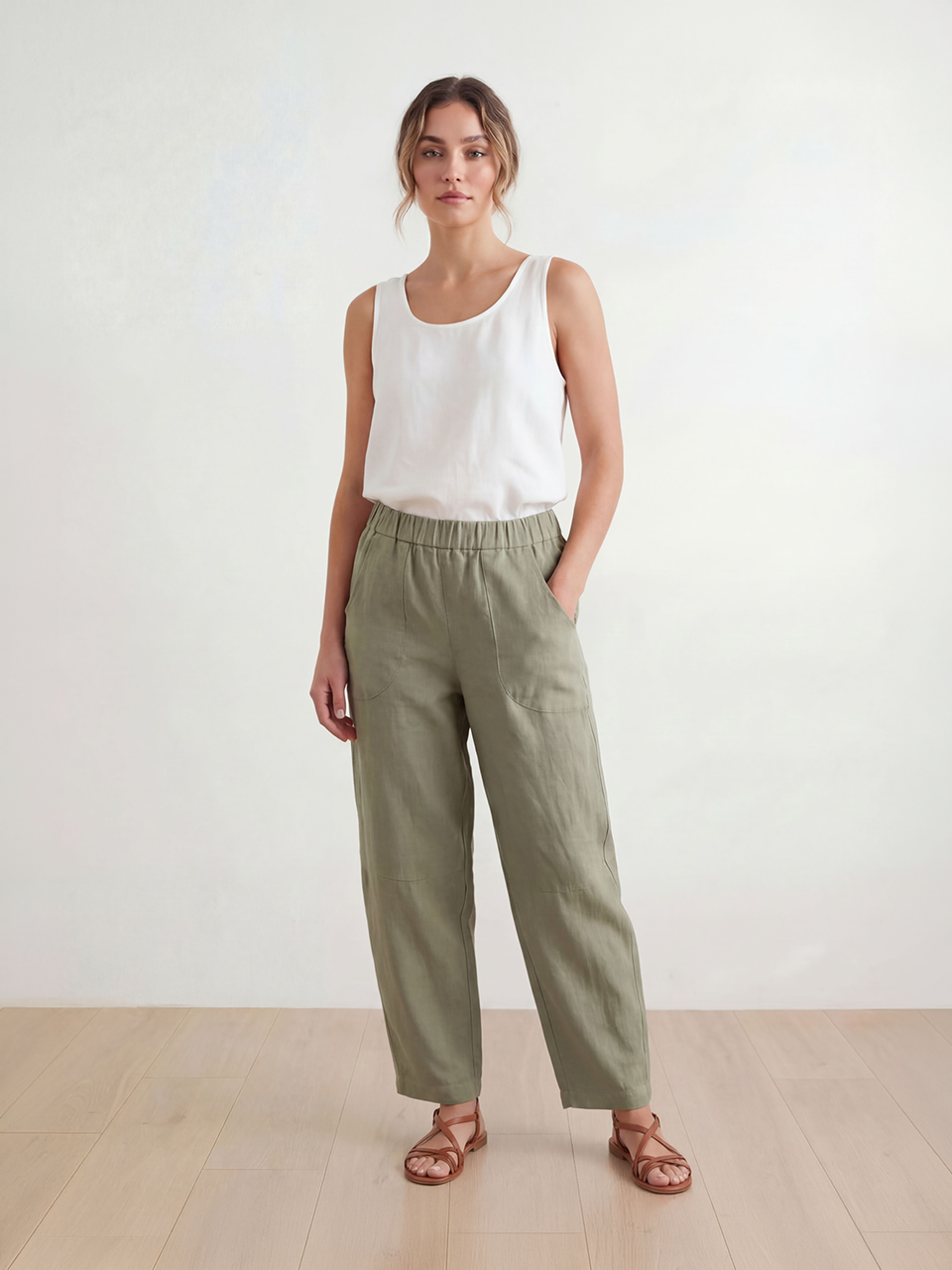 Sage Linen Barrel Pants