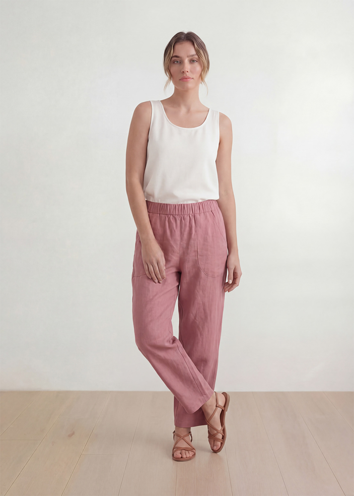 Rose Brown Linen Barrel Pants