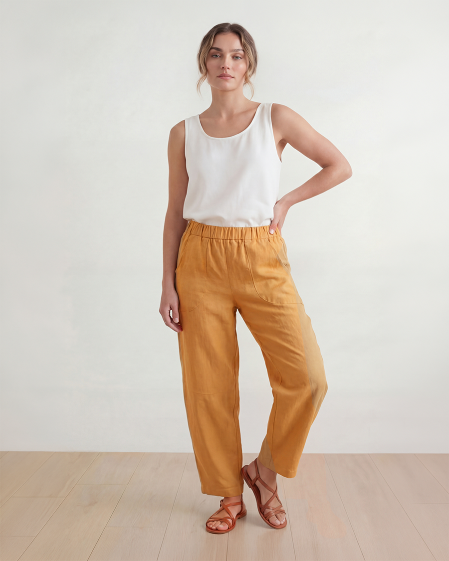 Dark Yellow Linen Barrel Pants