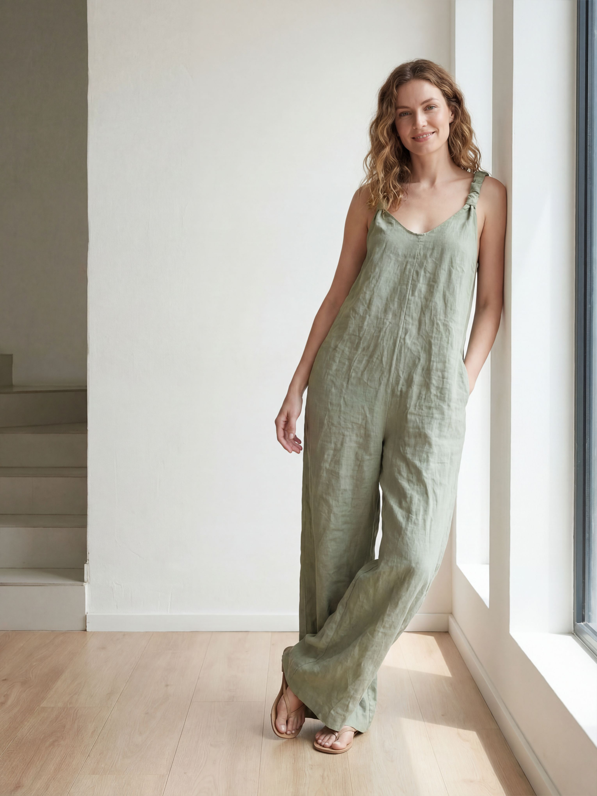 Sage Linen Palazzo Jumpsuit